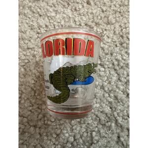 Florida Alligator Souvenir Shot Glass Red Map Highway Vintage Collectible Bar